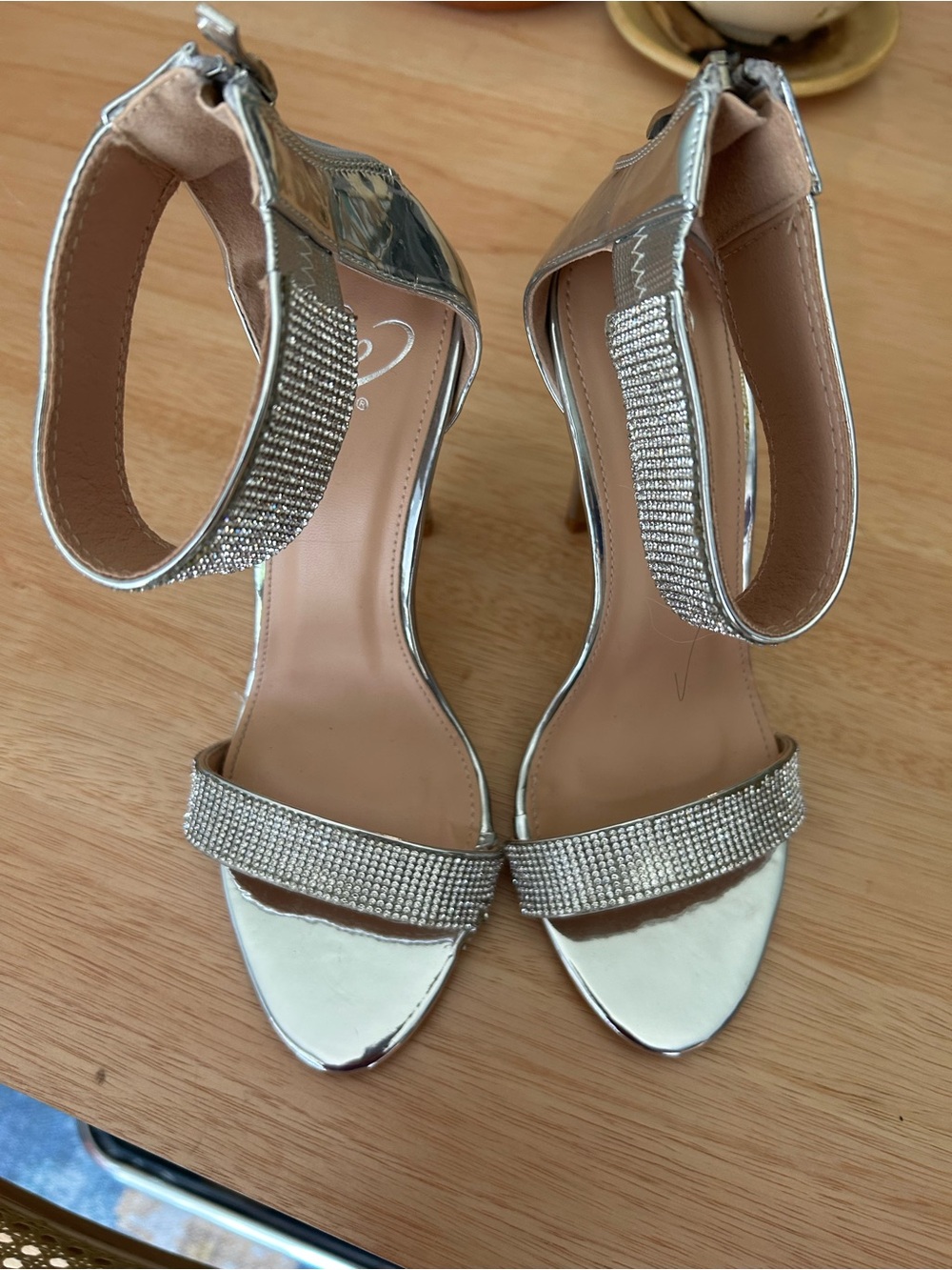 Windsor Silver Rhinestone Ankle-Strap Heels Size 8